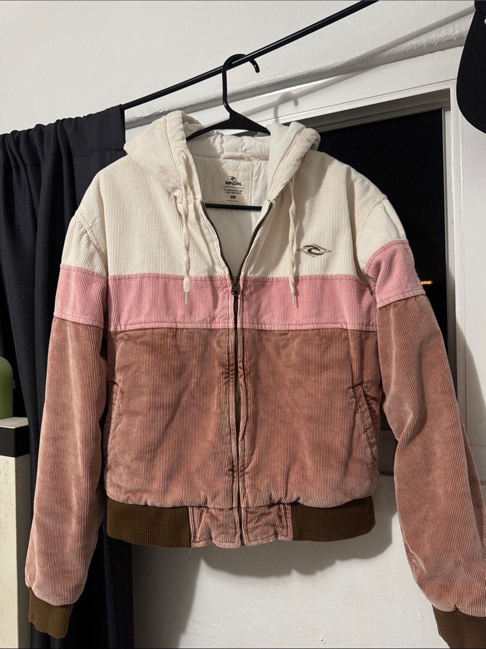 Rip Curl Hooded Colorblock Teddy Jacket in Cream, Pink, Brown